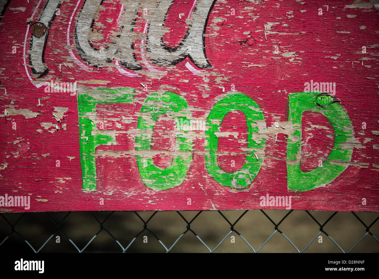 Outdoor-Holzschild für einen Lebensmittel-Trailer-Park in Austin, Texas Stockfoto