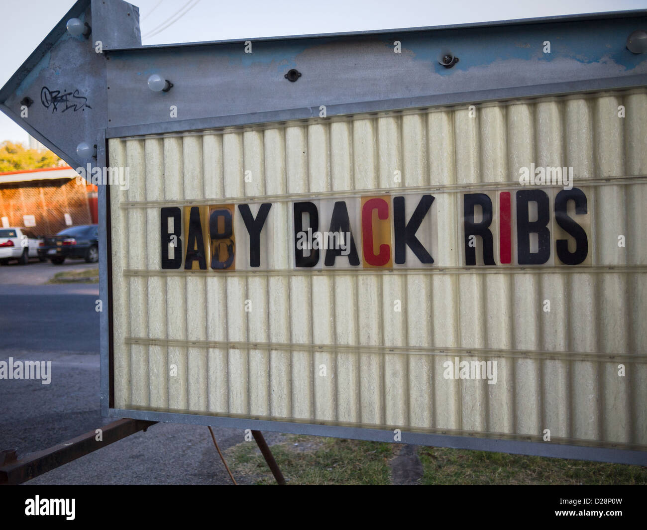 Baby Back Ribs unterzeichnen in Austin, Texas Stockfoto