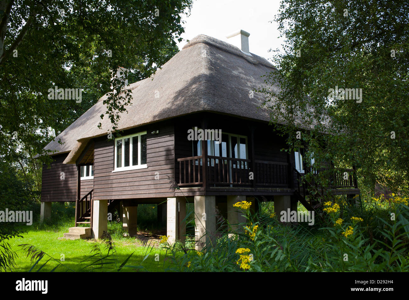 Die Rothschild-Bungalow auf Woodwalton Fen NNR 1911 erbaut. Cambridgeshire, England. September. Stockfoto