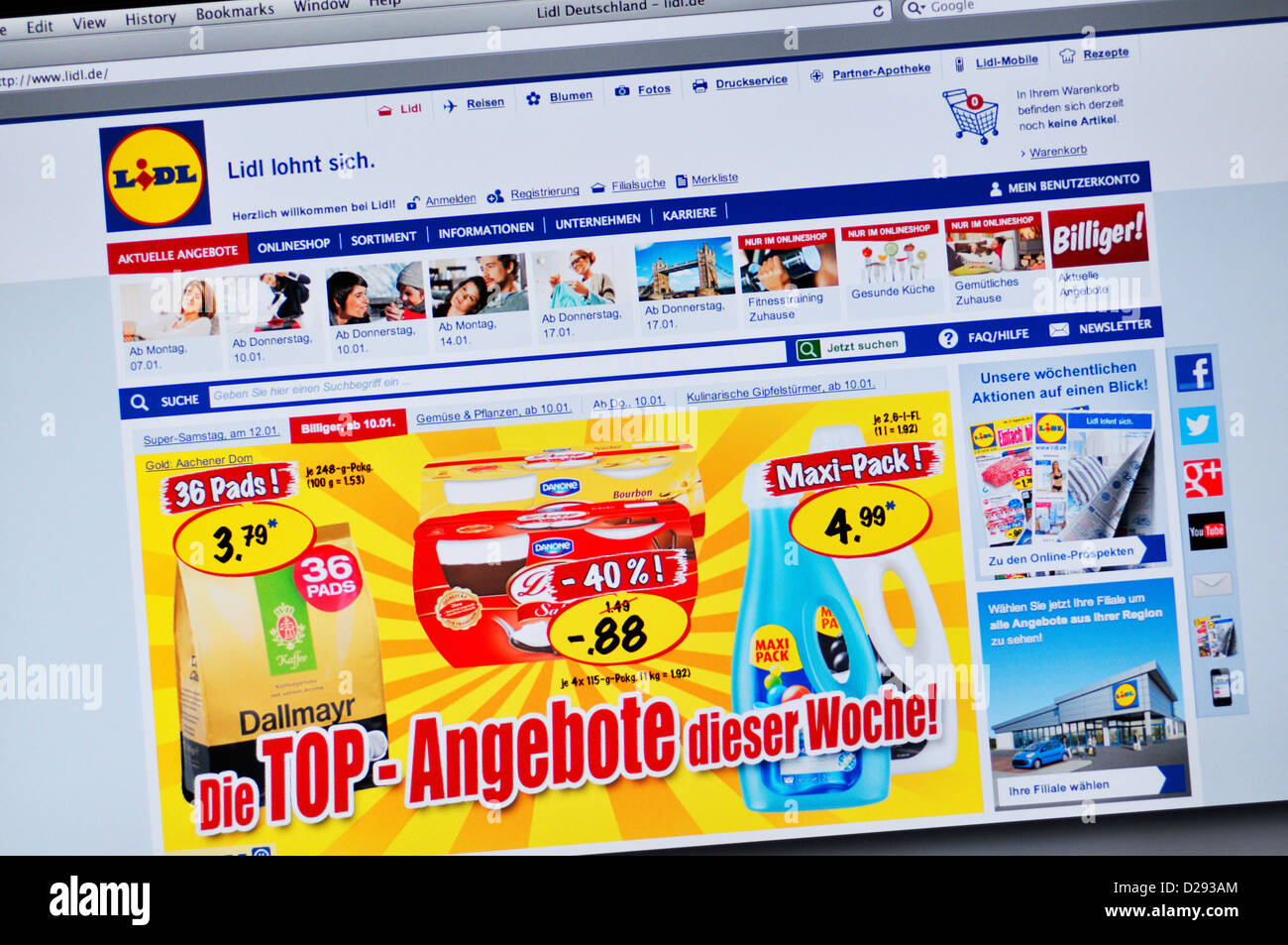 Lidl Webseite - deutsche Online-shopping Stockfoto