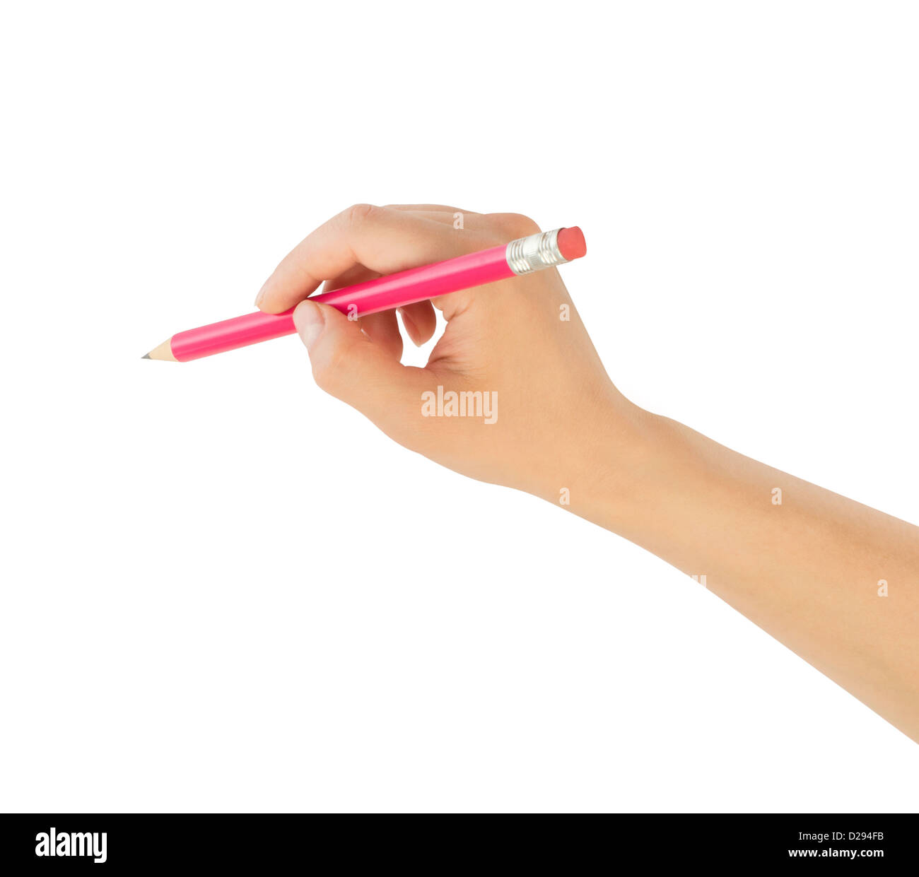 menschliche Hände mit Bleistift schreiben etwas Stockfoto