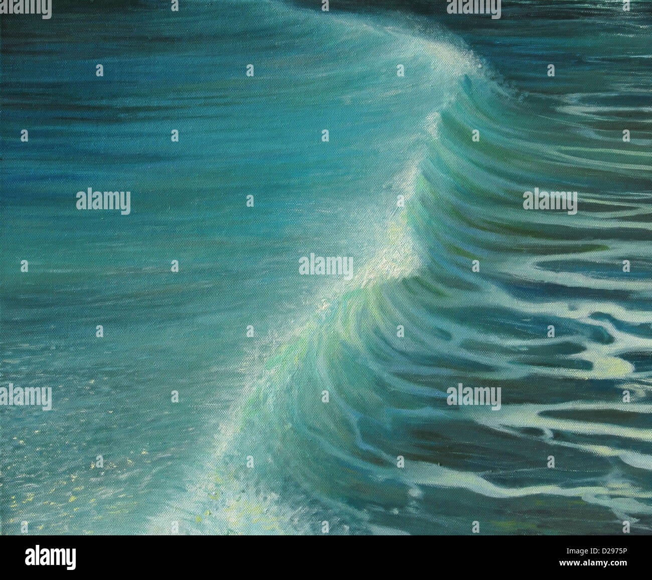 Ein Ölgemälde auf Leinwand ein kristallklares Meer Welle bewegt sich in Richtung der Ufer in einem hellen Sommertag. Stockfoto