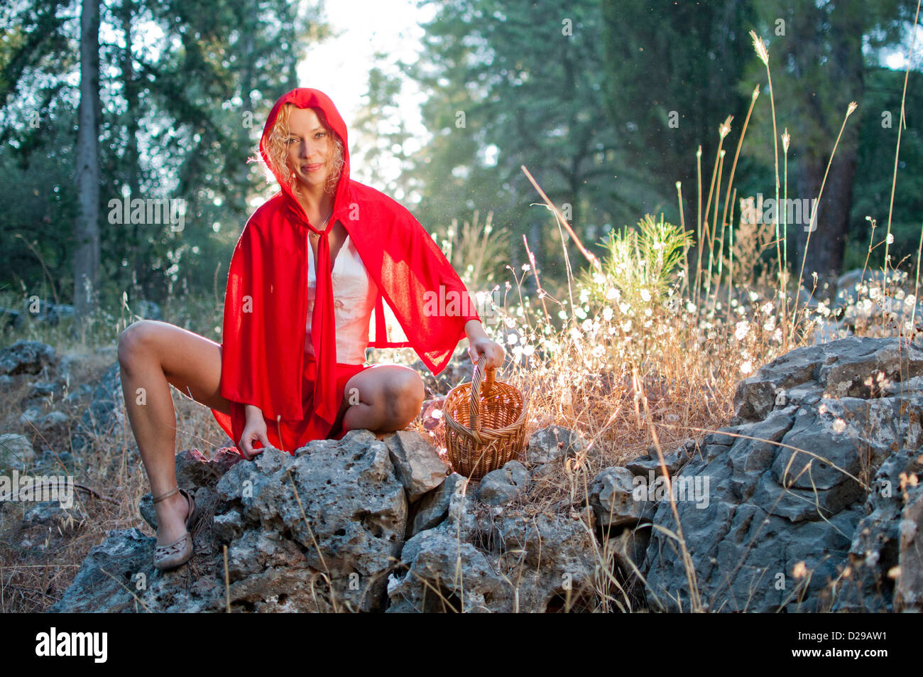 Kleine rote befreien Hood im Wald Stockfoto