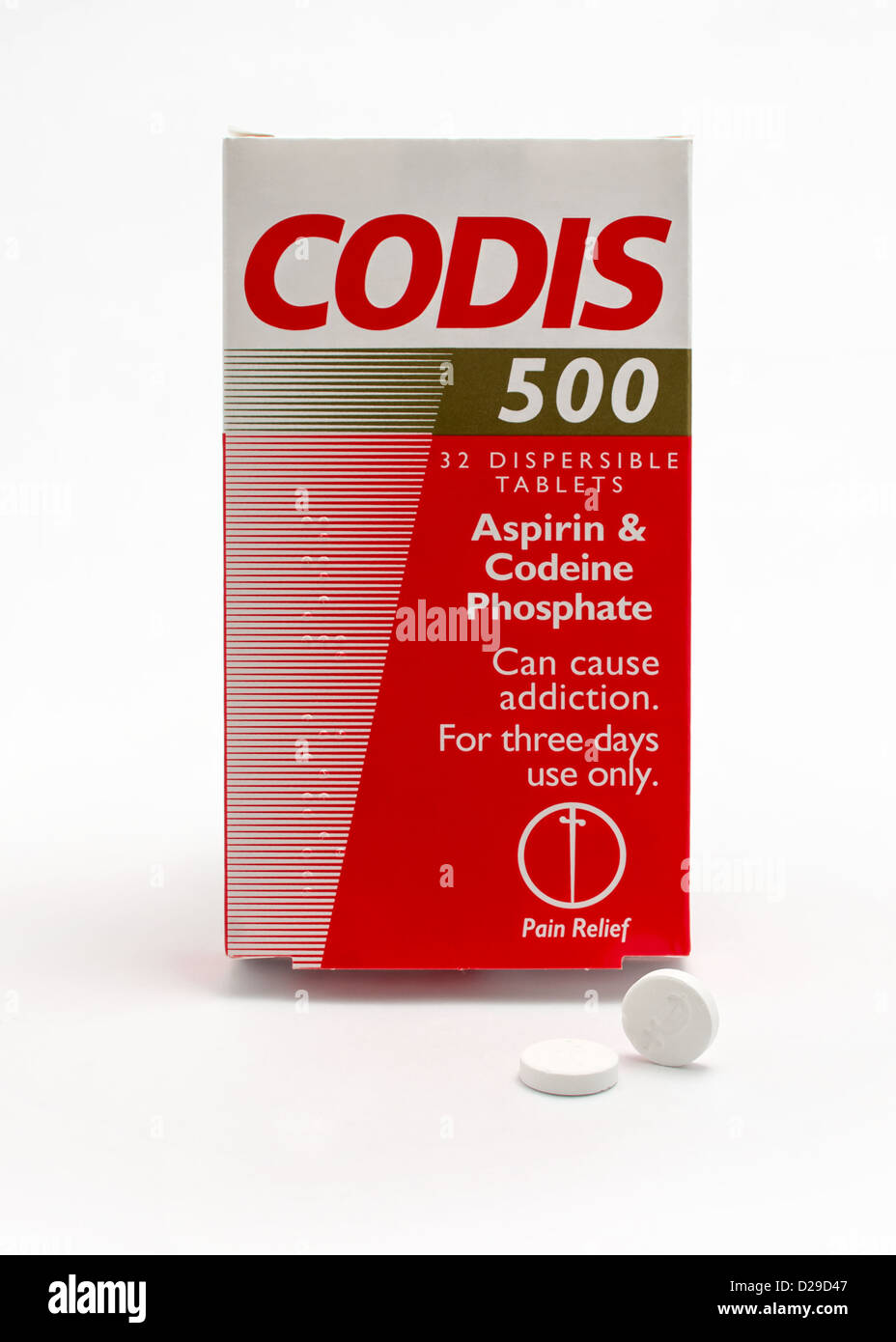 Einen Karton mit Codis - eine Schmerzbehandlung Relief mit Codein Phosphat und Aspirin. Stockfoto