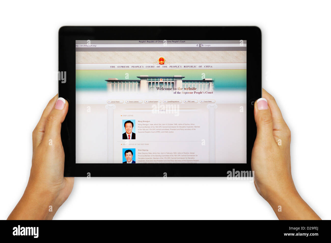 iPad-Bildschirm zeigt chinesischen Supreme Court Webseite Stockfoto