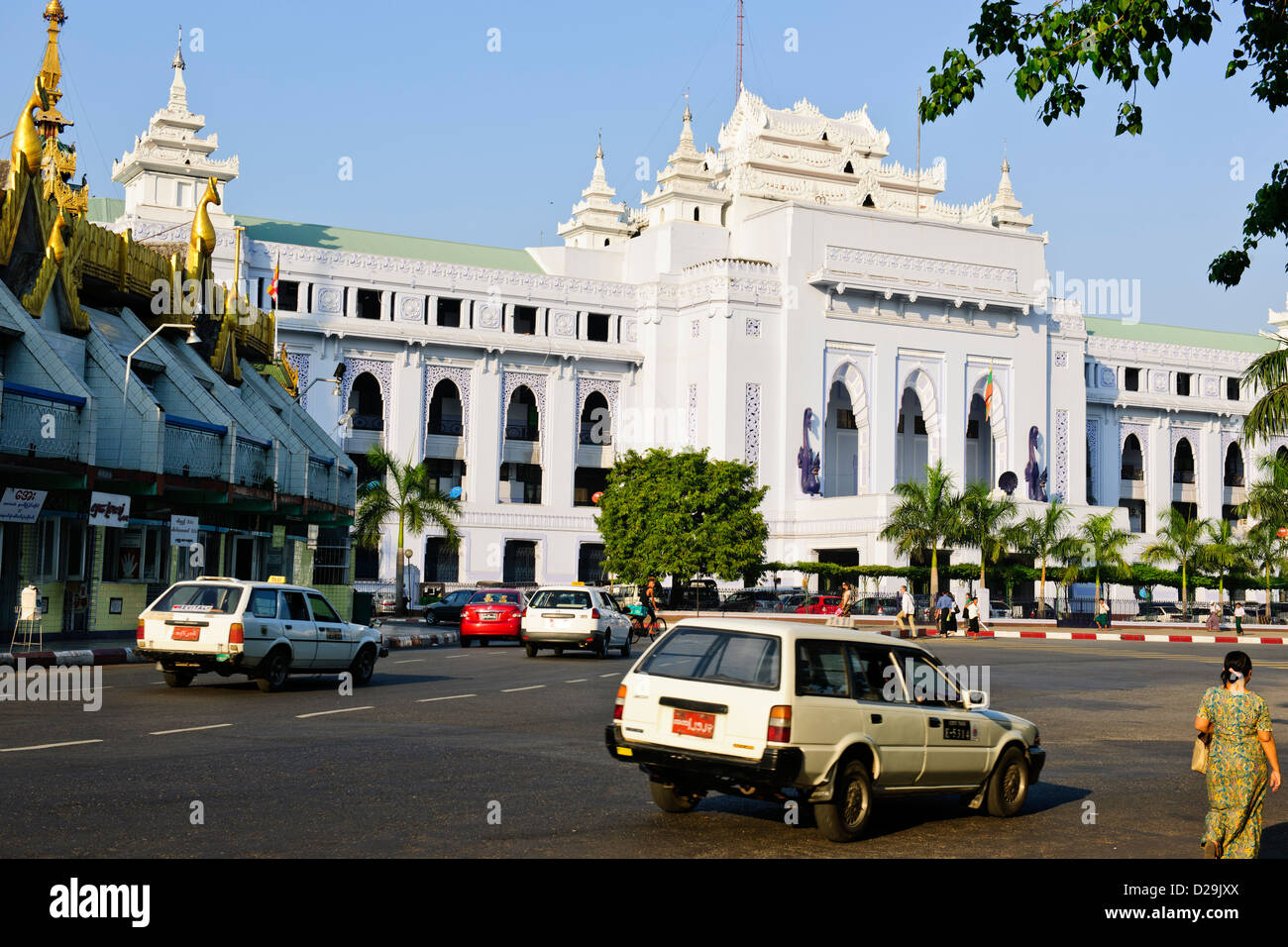 Stadtansichten, Märkte, Straßen, Papier, Print-Bezirk, Wohnungen, Gebäude, Architektur, Frauen Mönche, Yangon, Rangun, Myanmar, Burma Stockfoto