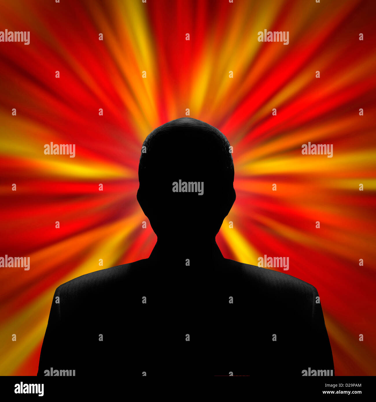 Silhouetteed Mann in einem roten Wirbel Stockfoto