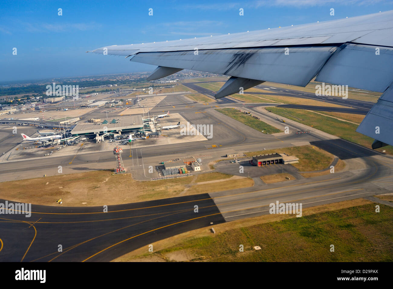 Flughafen Rom, Italien aus einem Flugzeug, Luftbild Stockfoto