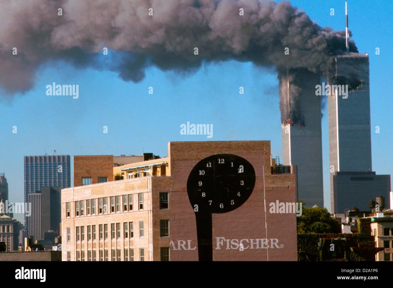 New York City, 11.09.01. World Trade Center-Anschlag. Stockfoto