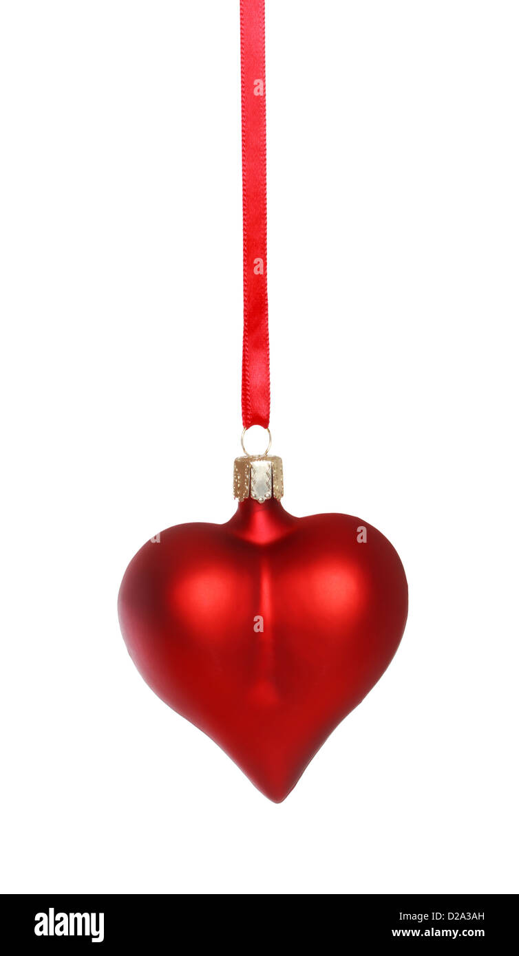 Rotes Herz Ornament auf weißem Hintergrund Stockfoto