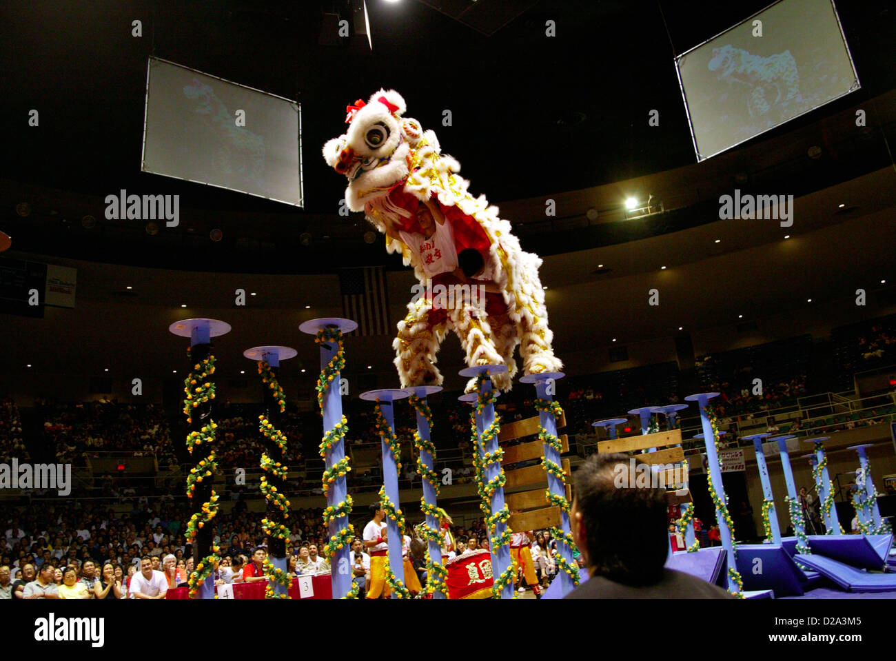 Honolulu Hawaii.: Team Hong Kong Löwen Tänzer World Invitational Lion King Wettbewerb Teams China Singapur Taiwan Vereinigte Stockfoto