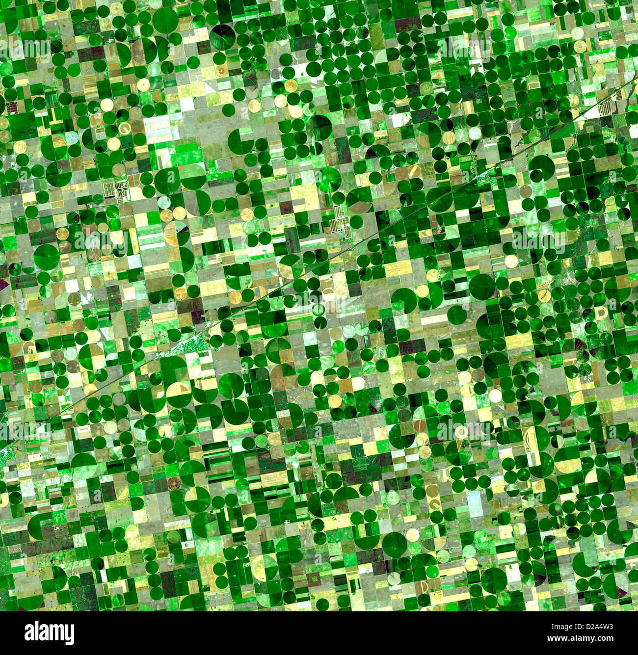 Satelliten-Ansicht der Kornkreise In Kansas Stockfoto