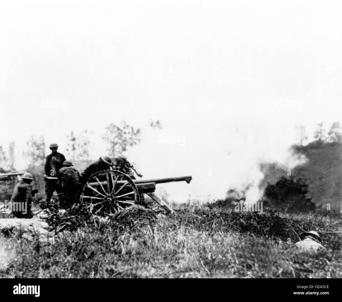 Ersten Weltkrieg 1918. Feld-Artillerie-Kanone In Frankreich Stockfoto