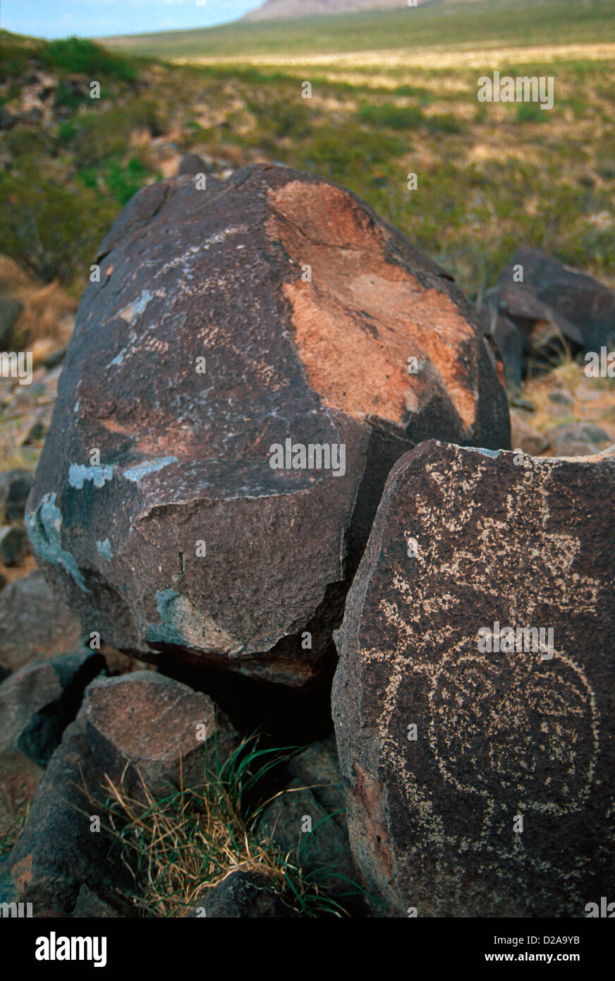 New-Mexico. Petroglyphen. Three Rivers National Recreation Site. Stockfoto