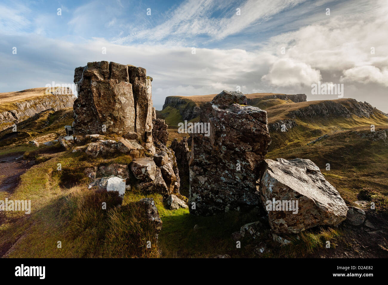 Felsformationen auf Trotternish Ridge Isle Of Skye Stockfoto