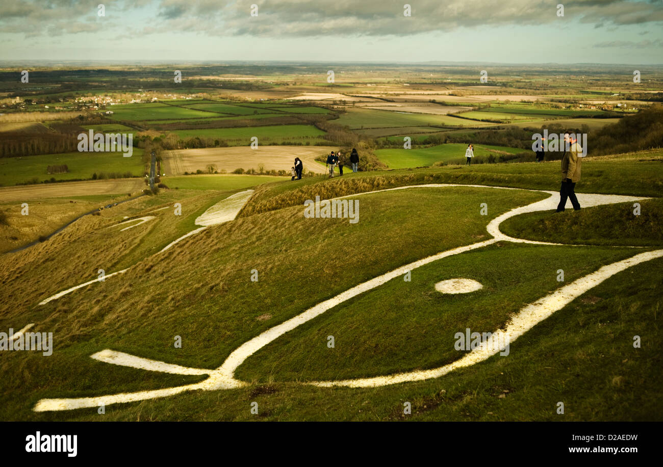 Die Besucher des Uffington White Horse, Oxfordshire, Großbritannien Stockfoto