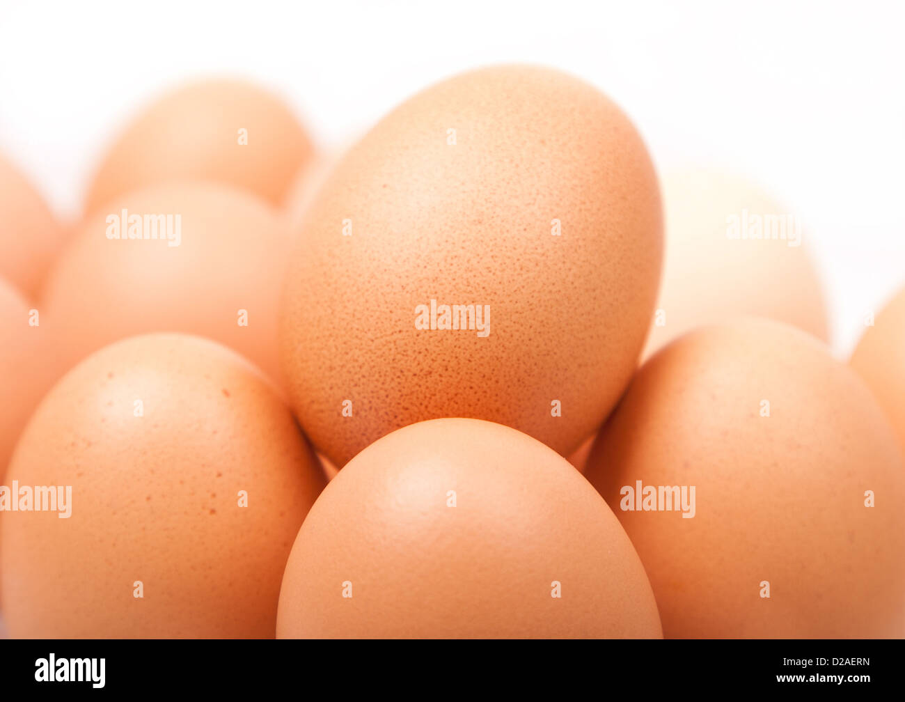 viele frische gelbe Hühnereier in Gruppe Stockfoto
