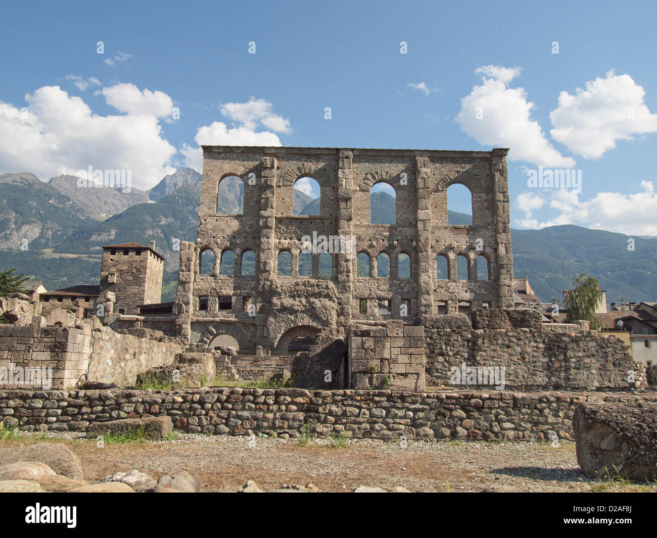 Ruinen des römischen Theaters in Aosta Italien Stockfoto