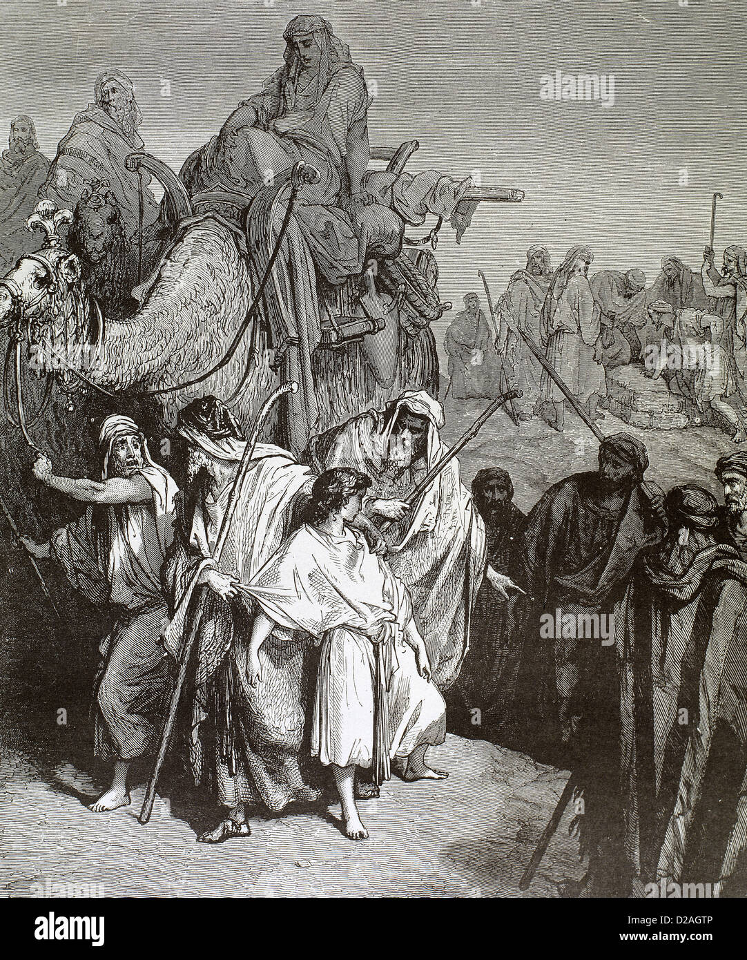 Josef (Sohn von Jakob und Rachel) wird in die Sklaverei in Ägypten von seinen Brüdern verkauft. Gravur von Gustave Doré. des 19. Jahrhunderts. Stockfoto