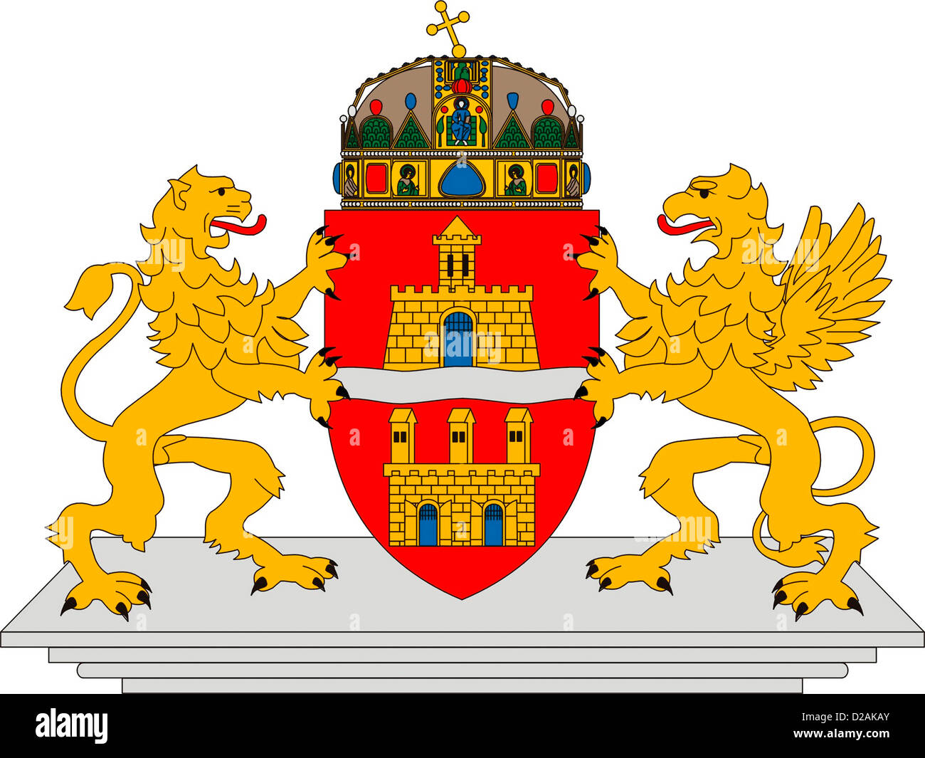 Wappen von der ungarischen Hauptstadt Budapest. Stockfoto