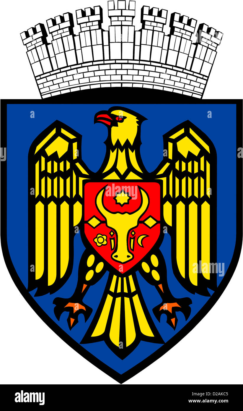 Wappen von Chisinau - Hauptstadt der Republik Moldau. Stockfoto