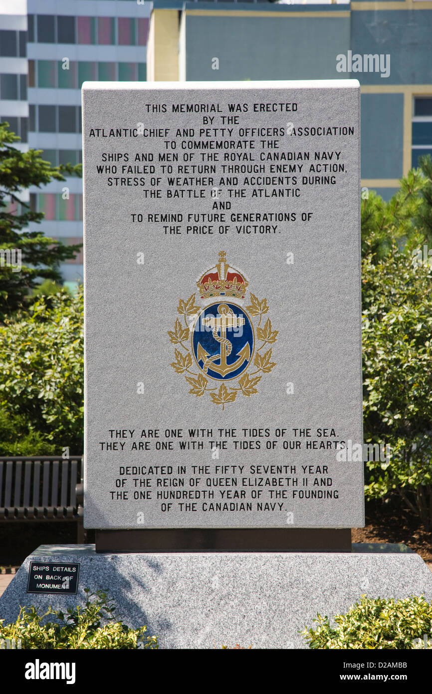 Ein Gedenkstein für die verlorenen in Aktion mit der Royal Canadian Navy in Halifax, Nova Scotia Stockfoto