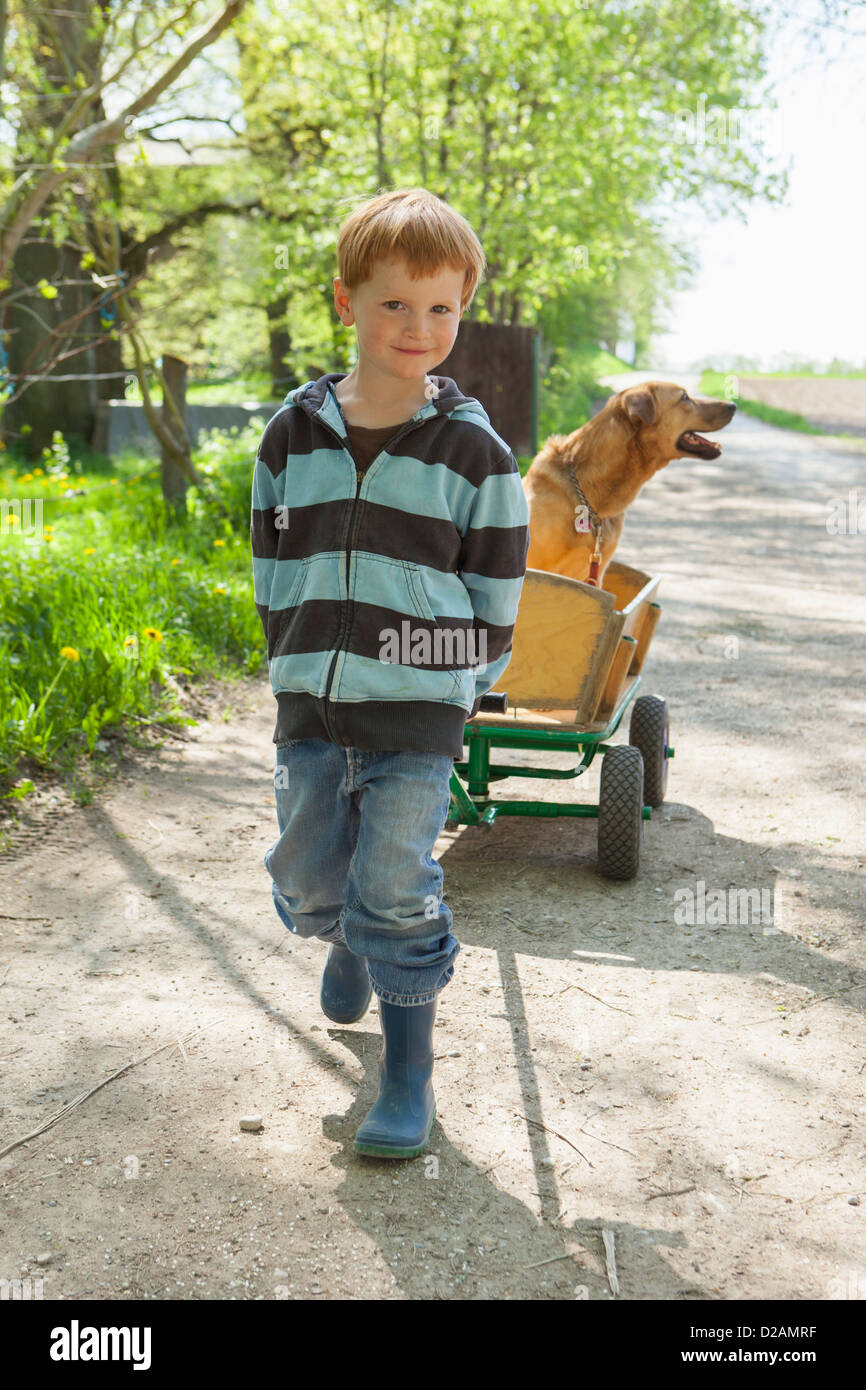 Jungen Ziehen Wagen Mit Hund Stockfoto Bild 53096275 Alamy