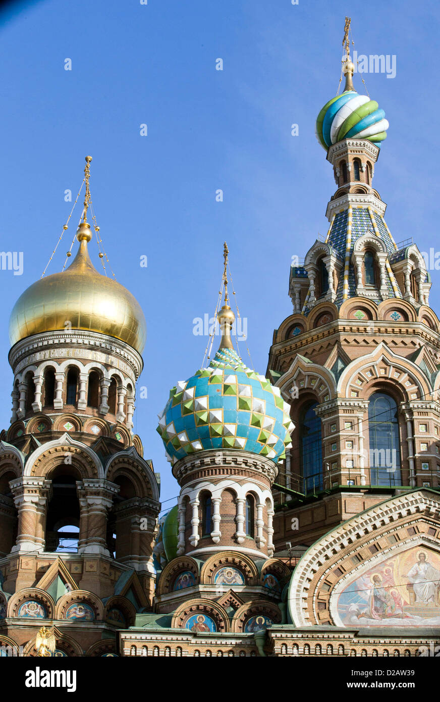 Eine Detailansicht in der Kirche des Retters auf Blut in St. Petersburg, Russland, 18. Oktober 2012. Es wurde von 1883 bis 1912 an Ort und Stelle gebaut wo Alexander II. ermordet wurde. Das Gebäude wurde nie für heilige Zwecke benutzt und dient seit 1997 als Mosaik-Museum. Foto: Jens Büttner Stockfoto