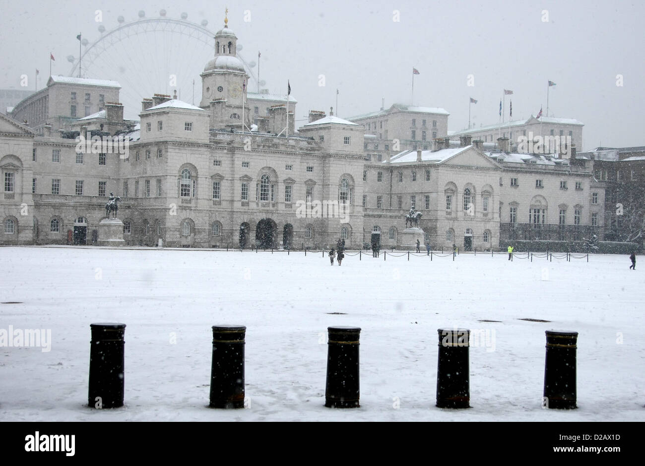 HORSE GUARDS & LONDON EYE IN den Schnee GENERAL Schnee Ansichten rund um LONDON LONDON ENGLAND UK 18. Januar 2013 Stockfoto