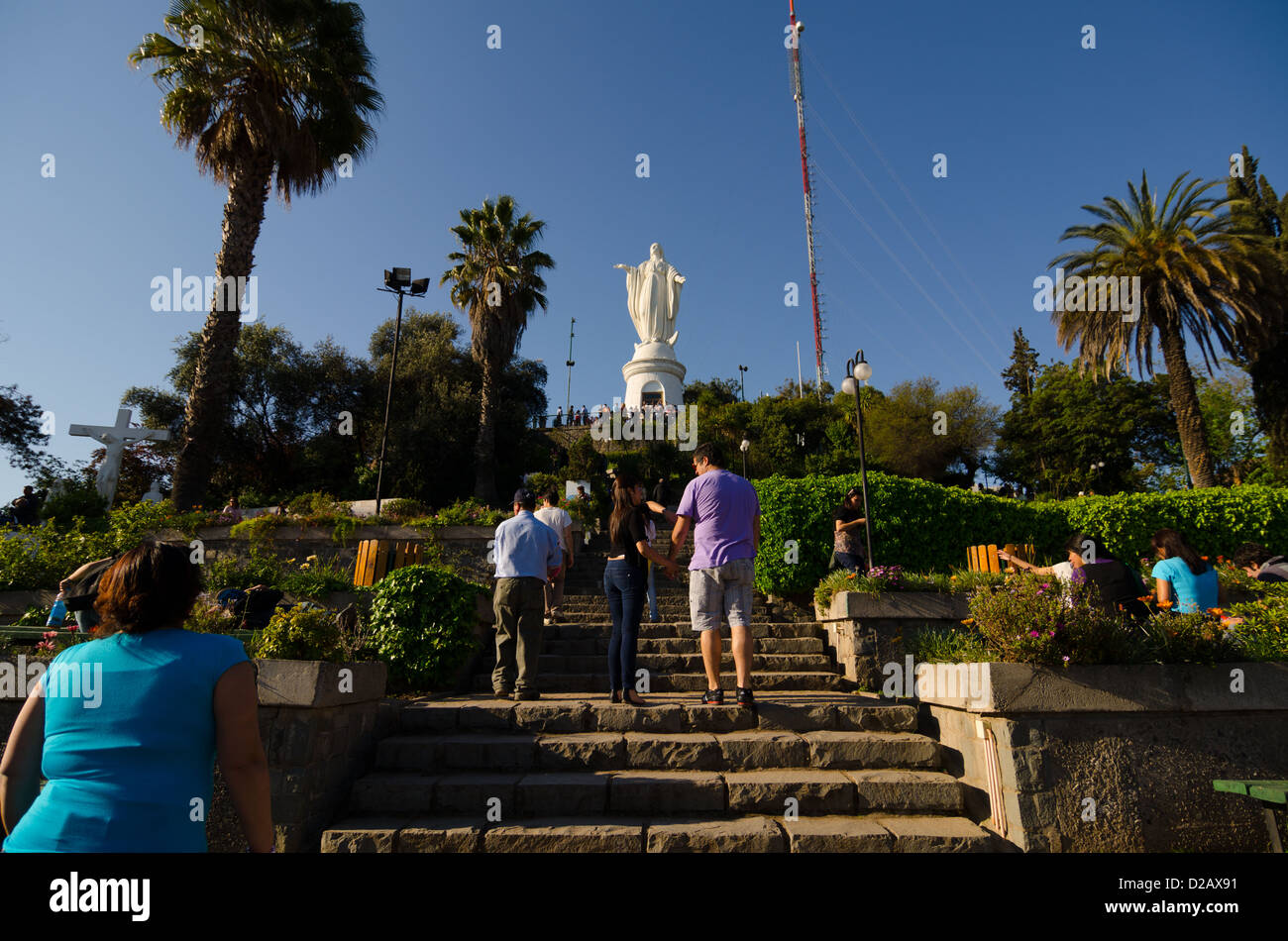 Christus-Statue am Cerro Santa Lucia in Santiago de Chile, Chile Stockfoto