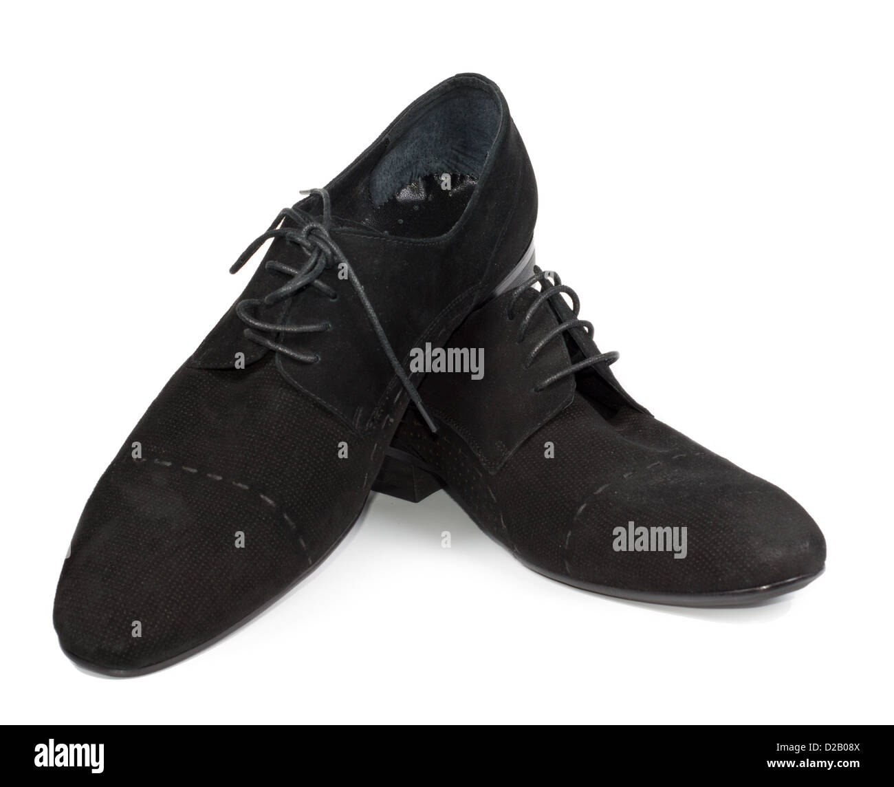 Ein paar intelligente Womans lässig hochhackige schwarze Halbschuhe mit Schnürsenkel für den Alltag auf einem weißen Hintergrund Stockfoto