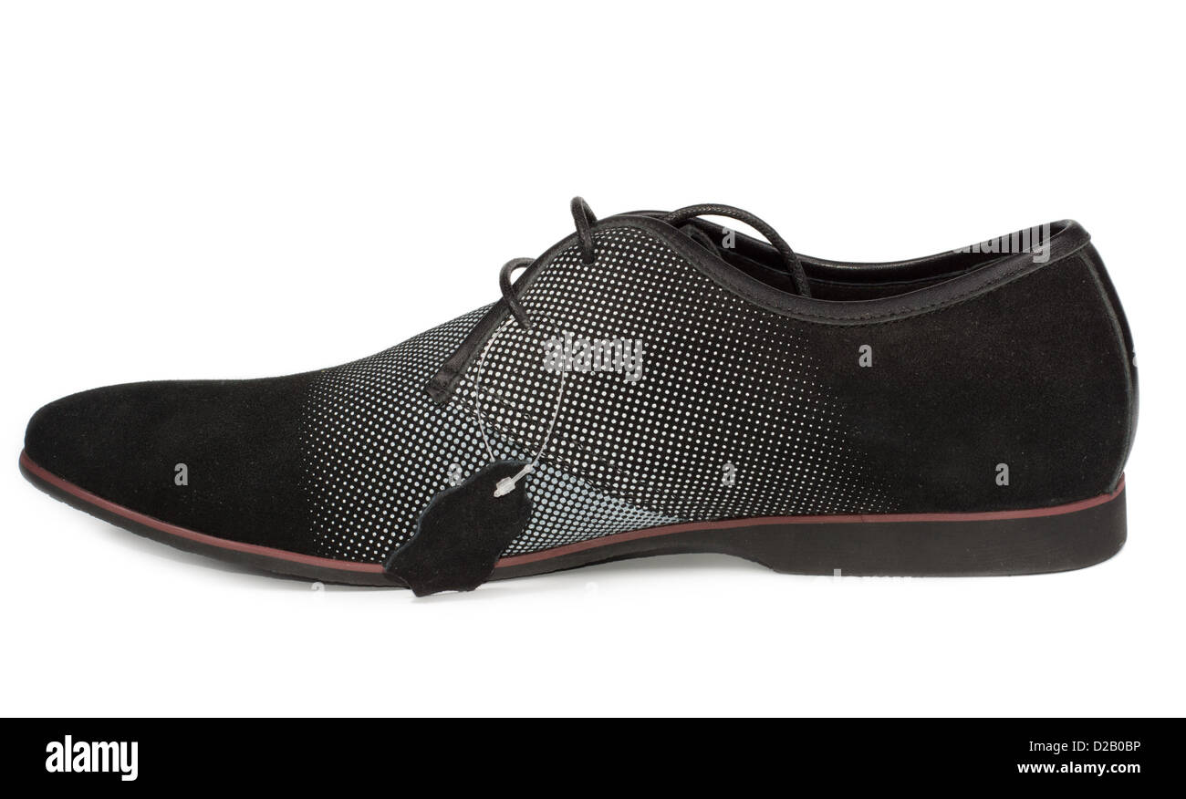 Nahaufnahme Schuss Schwarze Lederschuhe Stockfoto