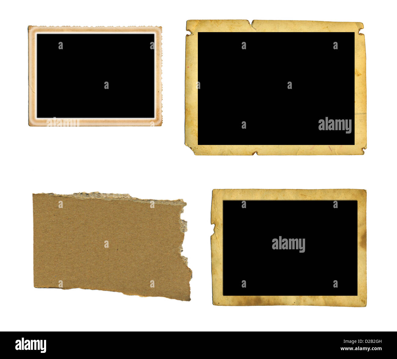 Sammlung von verschiedenen alten Fotos auf weißem Hintergrund. jeweils separat aufgenommen Stockfoto