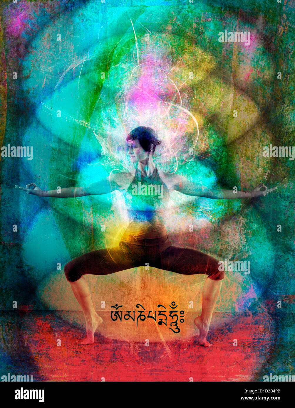 Frau in einem bunten fließende Energiefeld. Foto-Illustration. Stockfoto