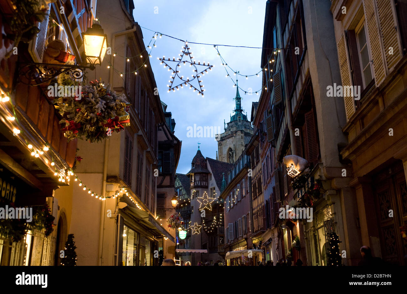 Colmar, Frankreich, Weihnachten mit Massen in das Viertel klein-Venedig Stockfoto