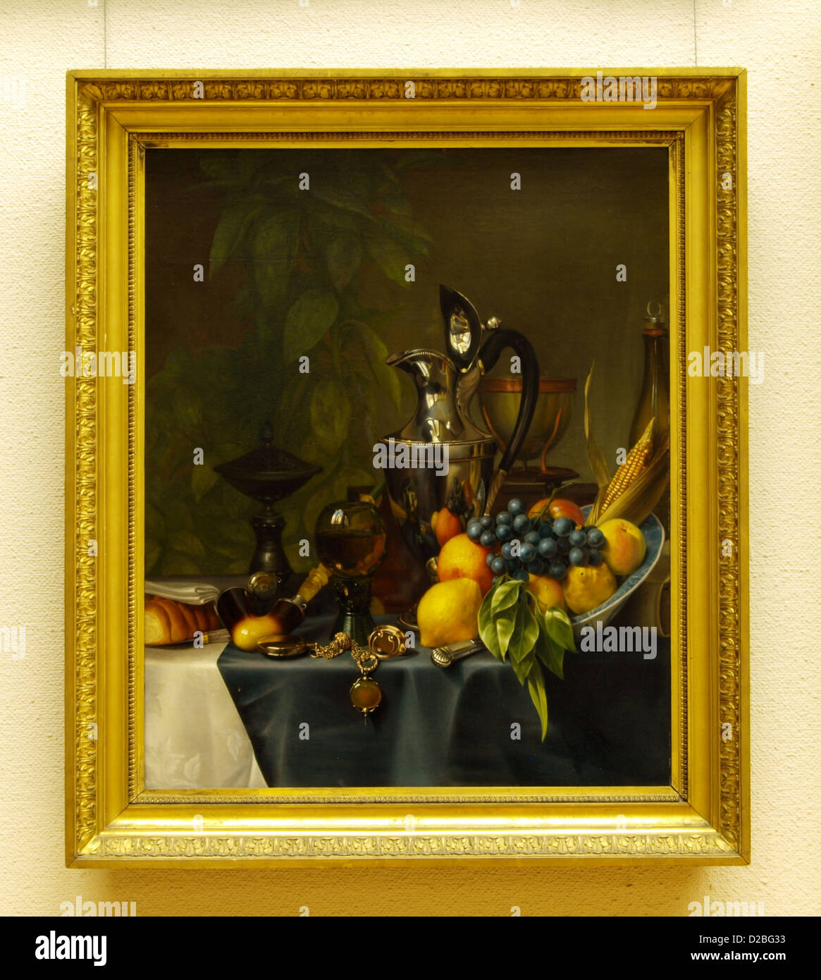 Peter Kiers, Metschenkkan und Obst Stillleben, 1830, Öl auf Leinwand Stockfoto