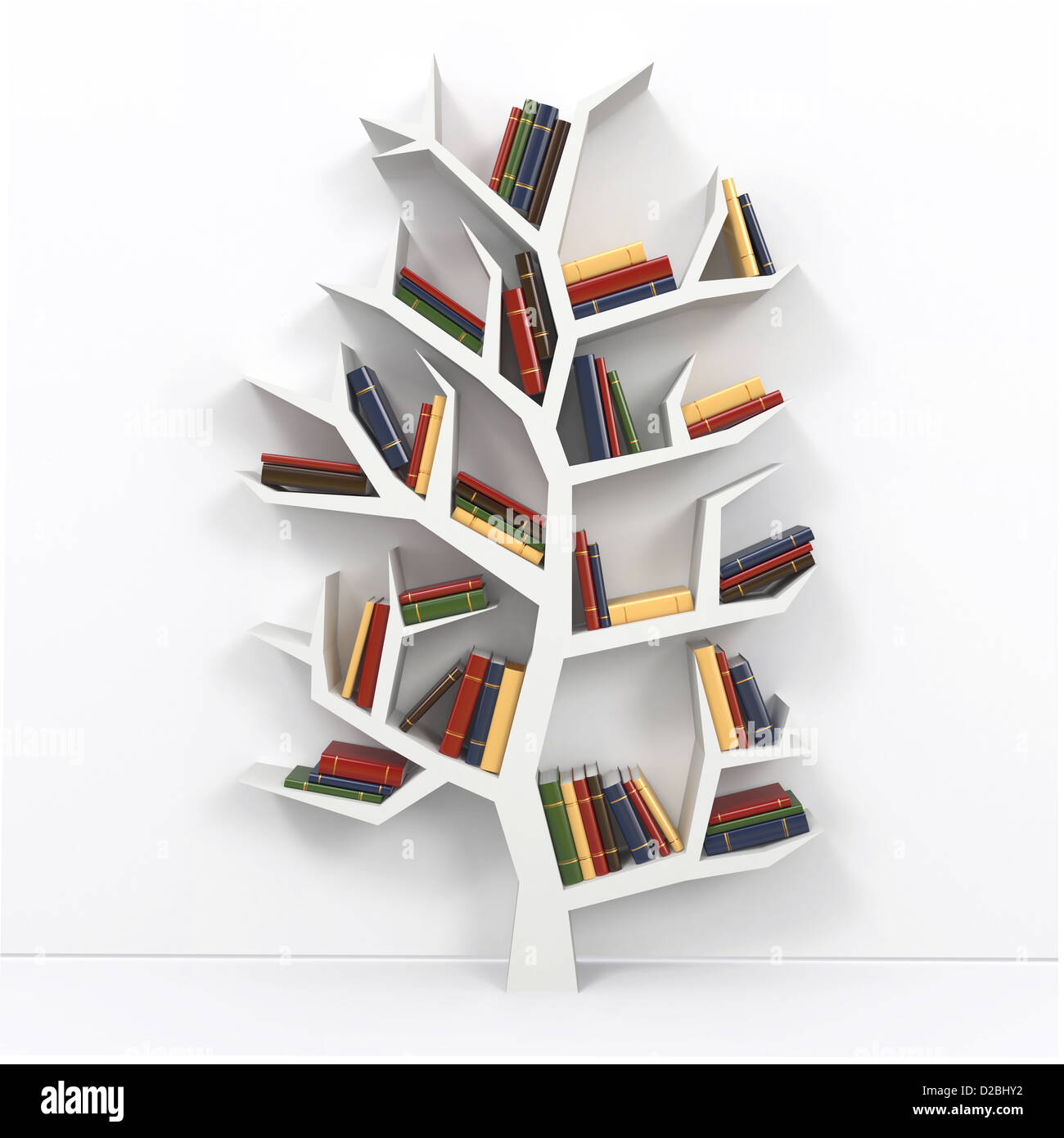 Baum der Erkenntnis. Bücherregal auf weißem Hintergrund. 3D Stockfotografie  - Alamy