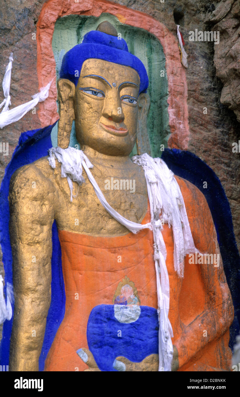 Malerei des Buddha auf dem Felsen bei Sakyamuni In Hauptstadt von Lhasa, Tibet, China Stockfoto