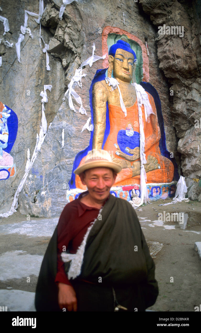 Malerei des Buddha auf dem Felsen bei Sakyamuni In Hauptstadt von Lhasa, Tibet, China Stockfoto