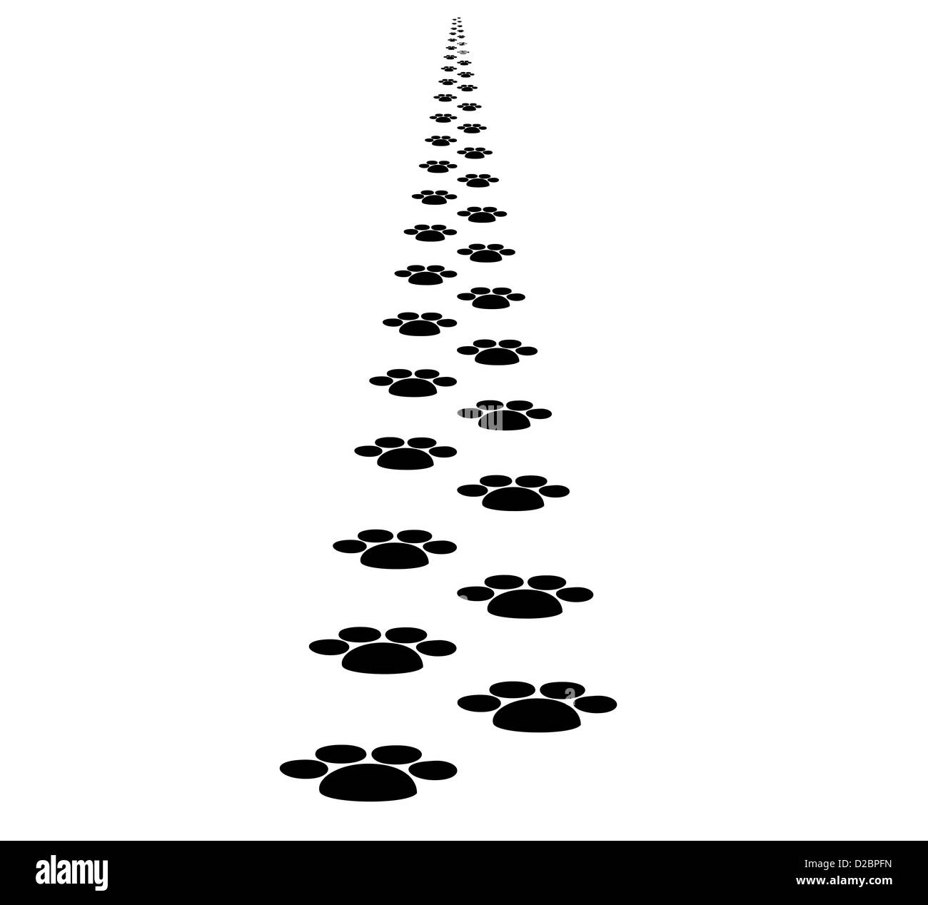 Pfotenabdrücke zu Fuß entfernt, in der Perspektive Stockfoto