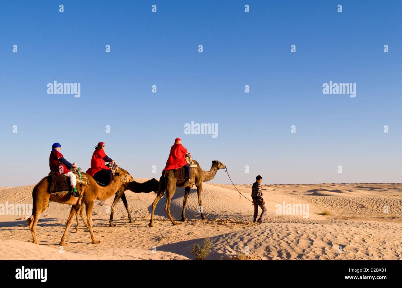 Touristen auf Kamel reiten, Douz, Sahara Wüste, Tunesien Stockfoto Touristen auf Kamel reiten, Douz, Sahara Wüste, Tunesien Stockfoto