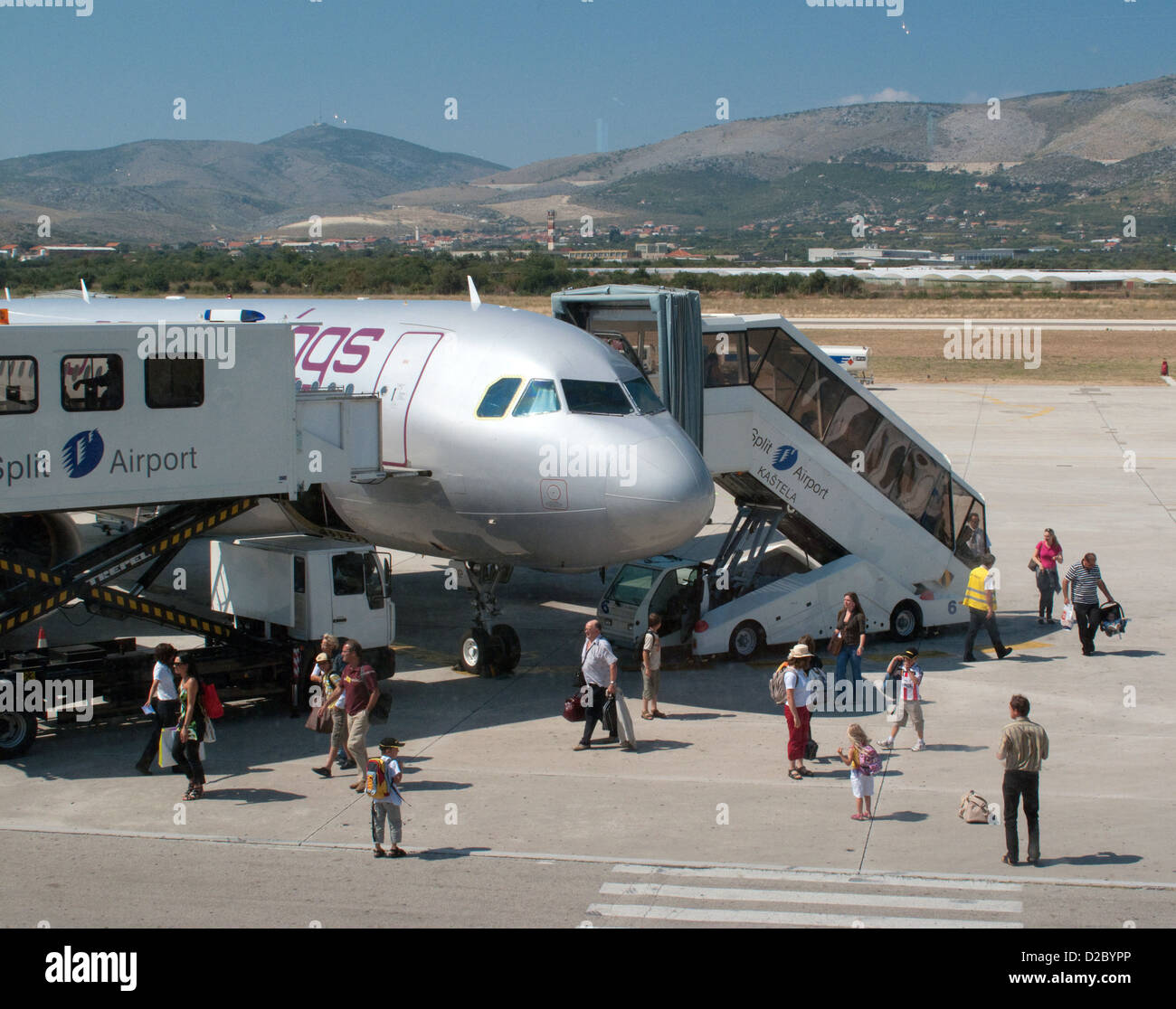 Die deutschen Flugzeugtragflächen am Flughafen Split, Kroatien Stockfoto