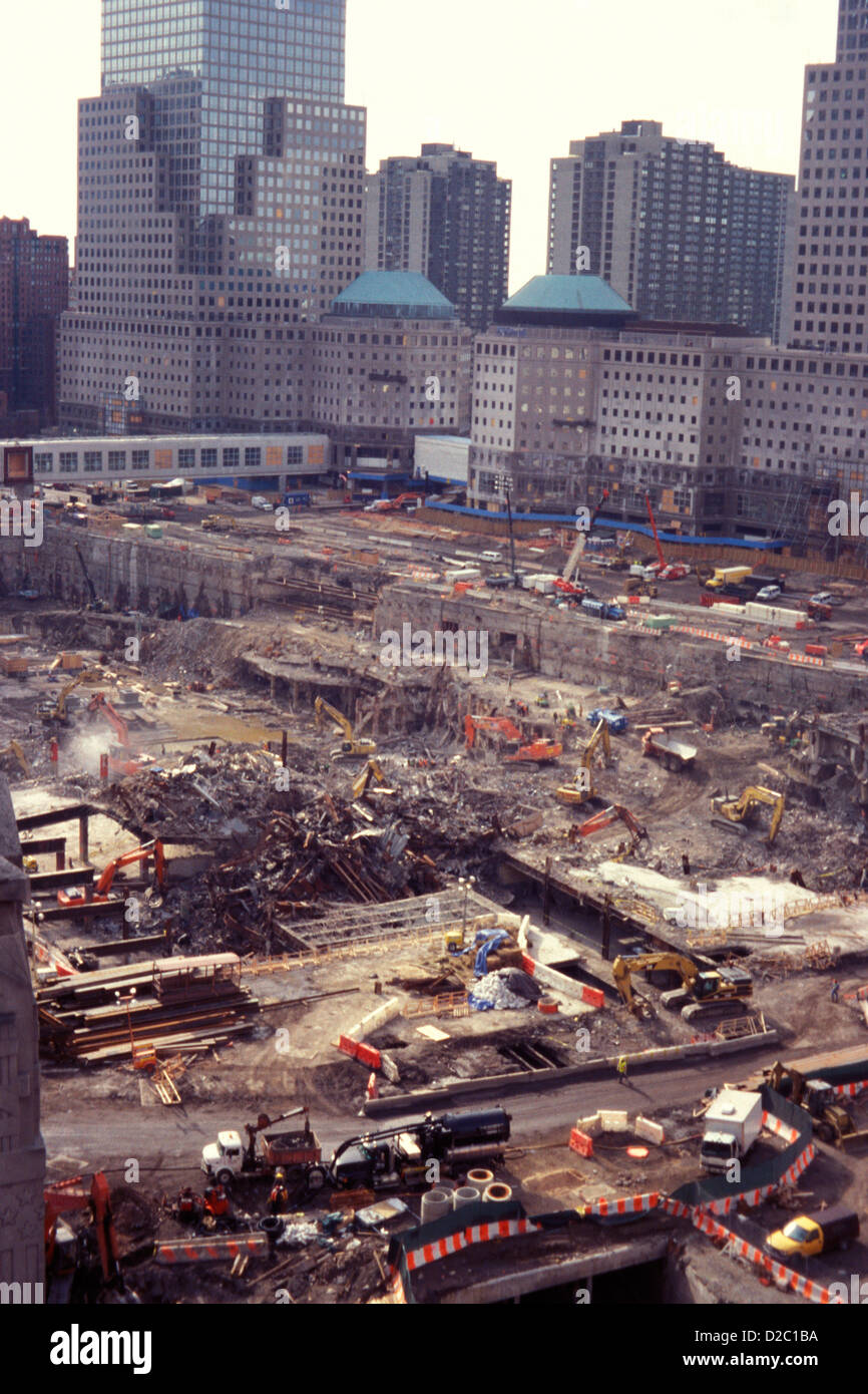 New York City. Post 11.09.01 World Trade Center bleibt, Ground Zero. Wiederaufbauarbeiten. Stockfoto