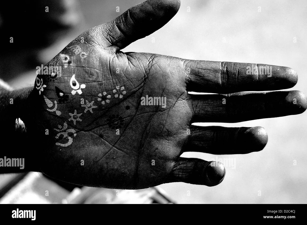 Religiöse Symbole, handbemalt, Indien Stockfoto