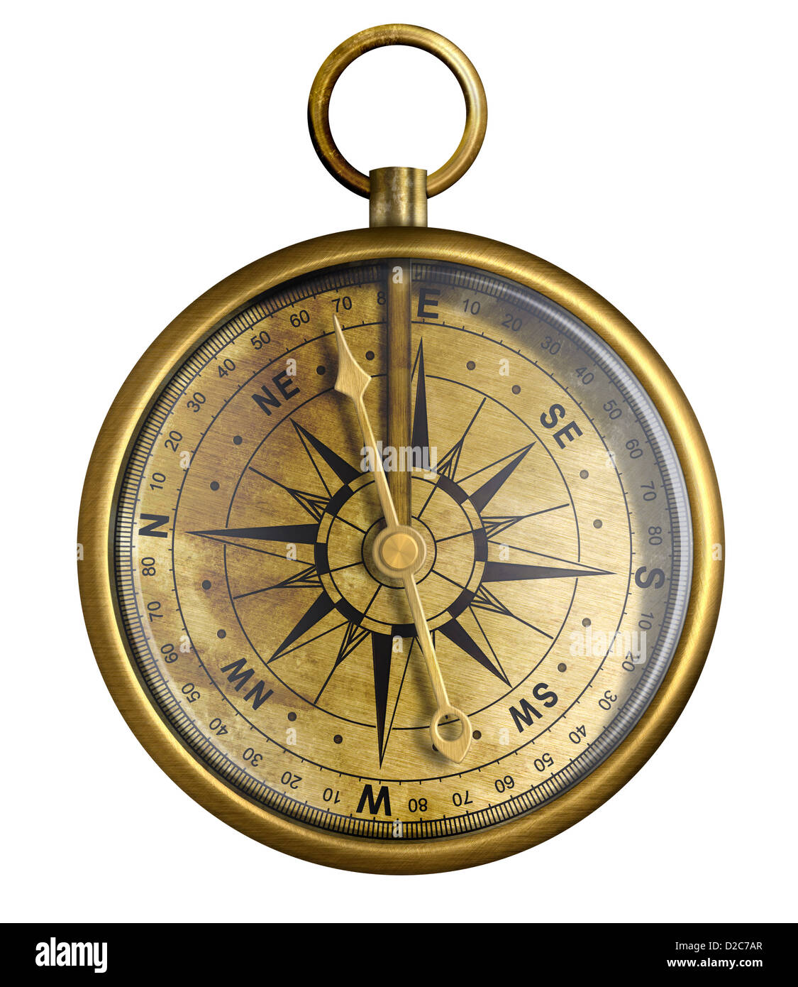 Messing antik Kompass isoliert auf weiss Stockfoto