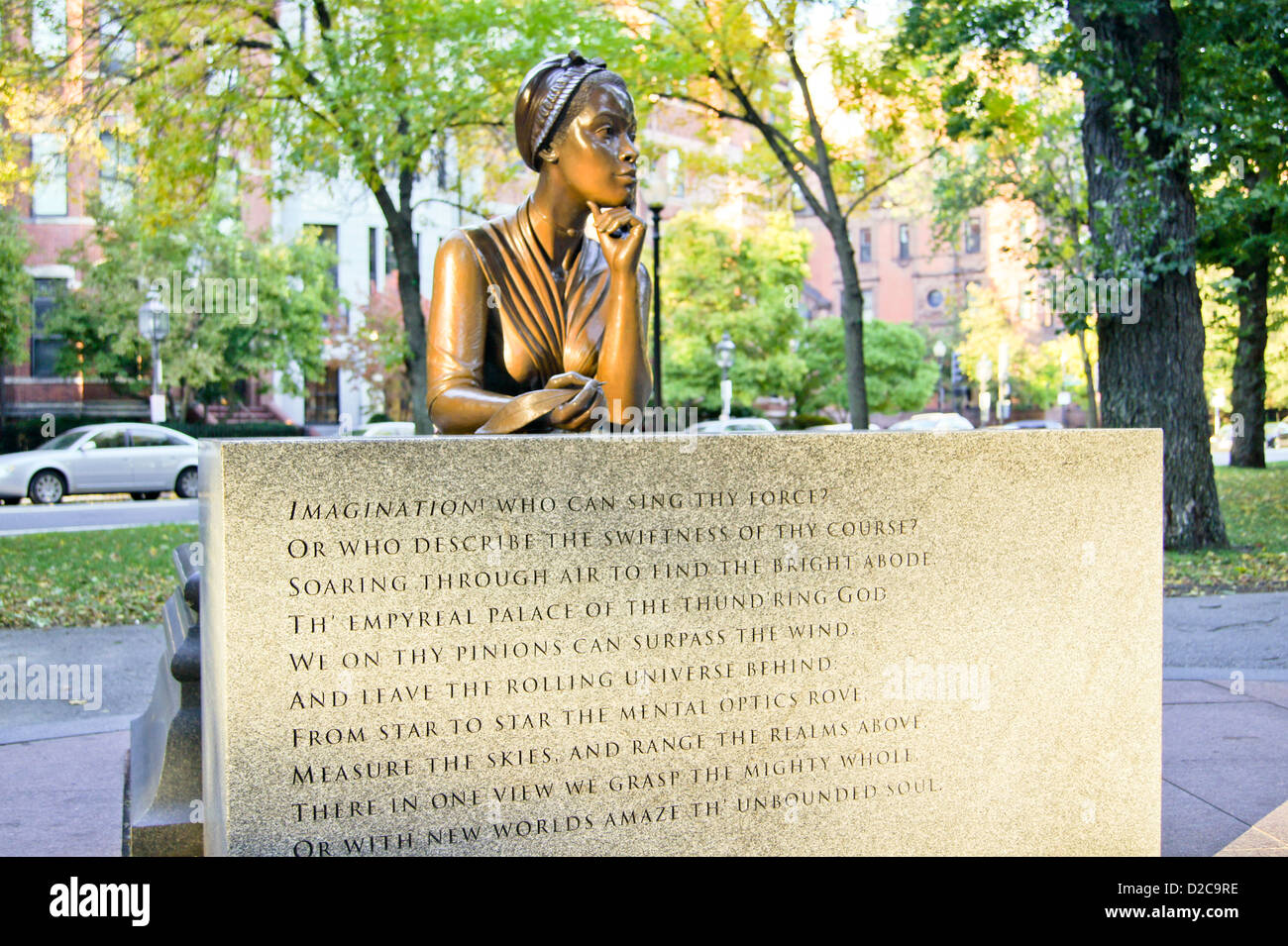 Boston Massachusetts Statue Dichter Phillis Wheatley (1753 – 5. Dezember 1784) versklavt Alter acht ist weithin bekannt als erstes Stockfoto