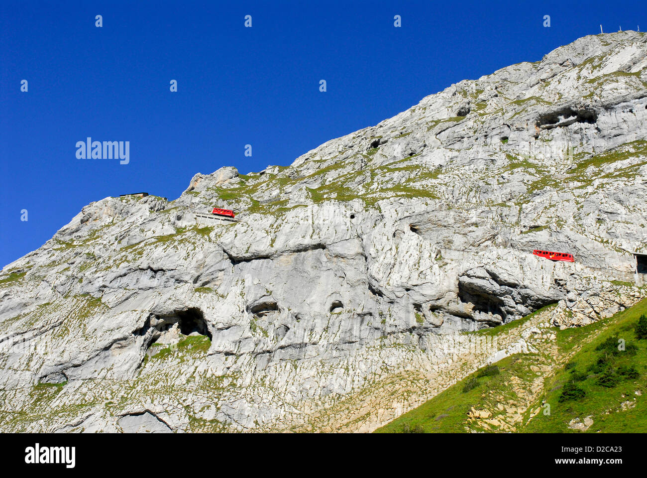 Zahnrad-Züge, Mt. Pilatus, Schweiz Stockfoto