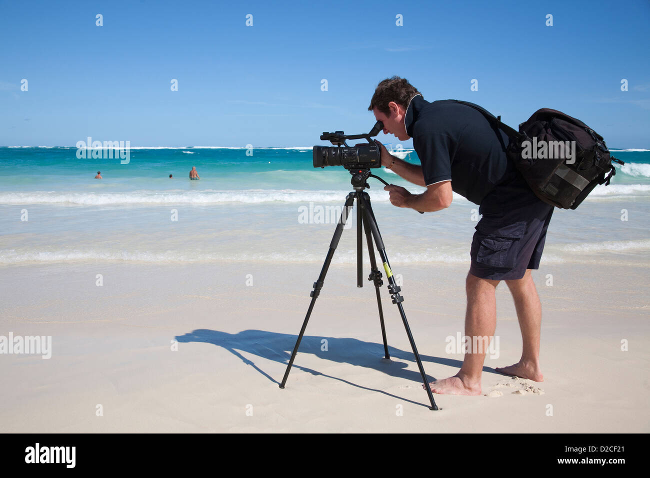 Amerika, Karibik, Insel Hispaniola, Dominikanische Republik, Punta Cana, Hotel Barcelo Punta Cana, Strand, Kameramann Stockfoto