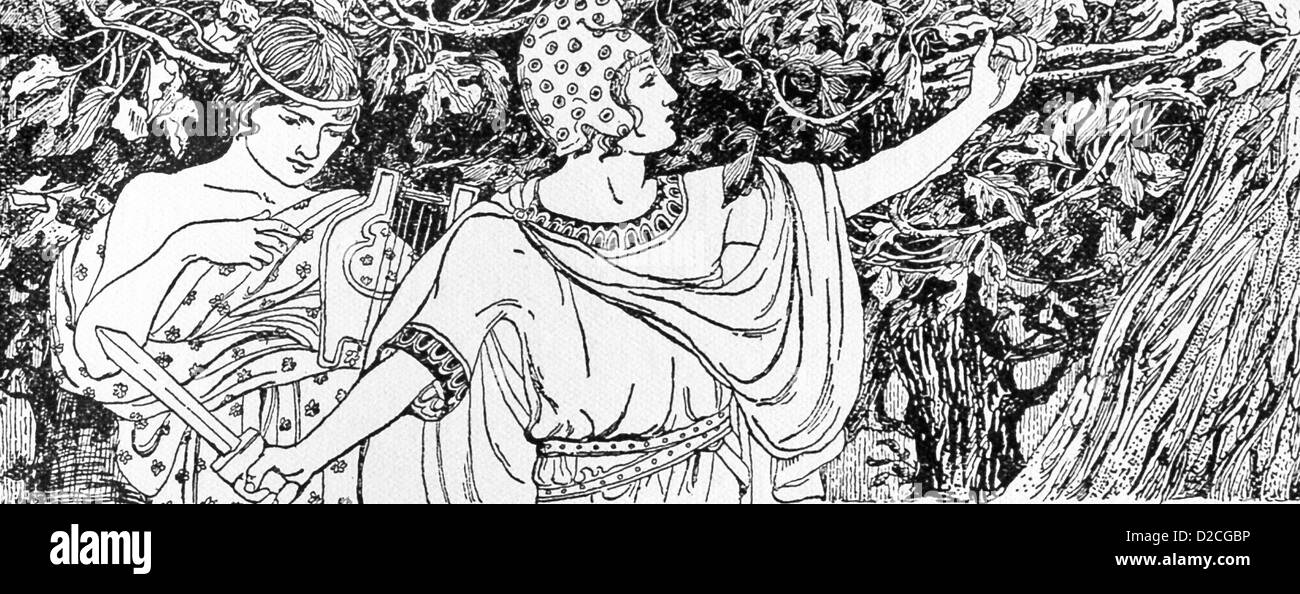 In der griechischen Mythologie geht Jason mit einer Bande von Helden, darunter Orpheus nach Kolchis das goldene Vlies zu holen. Stockfoto