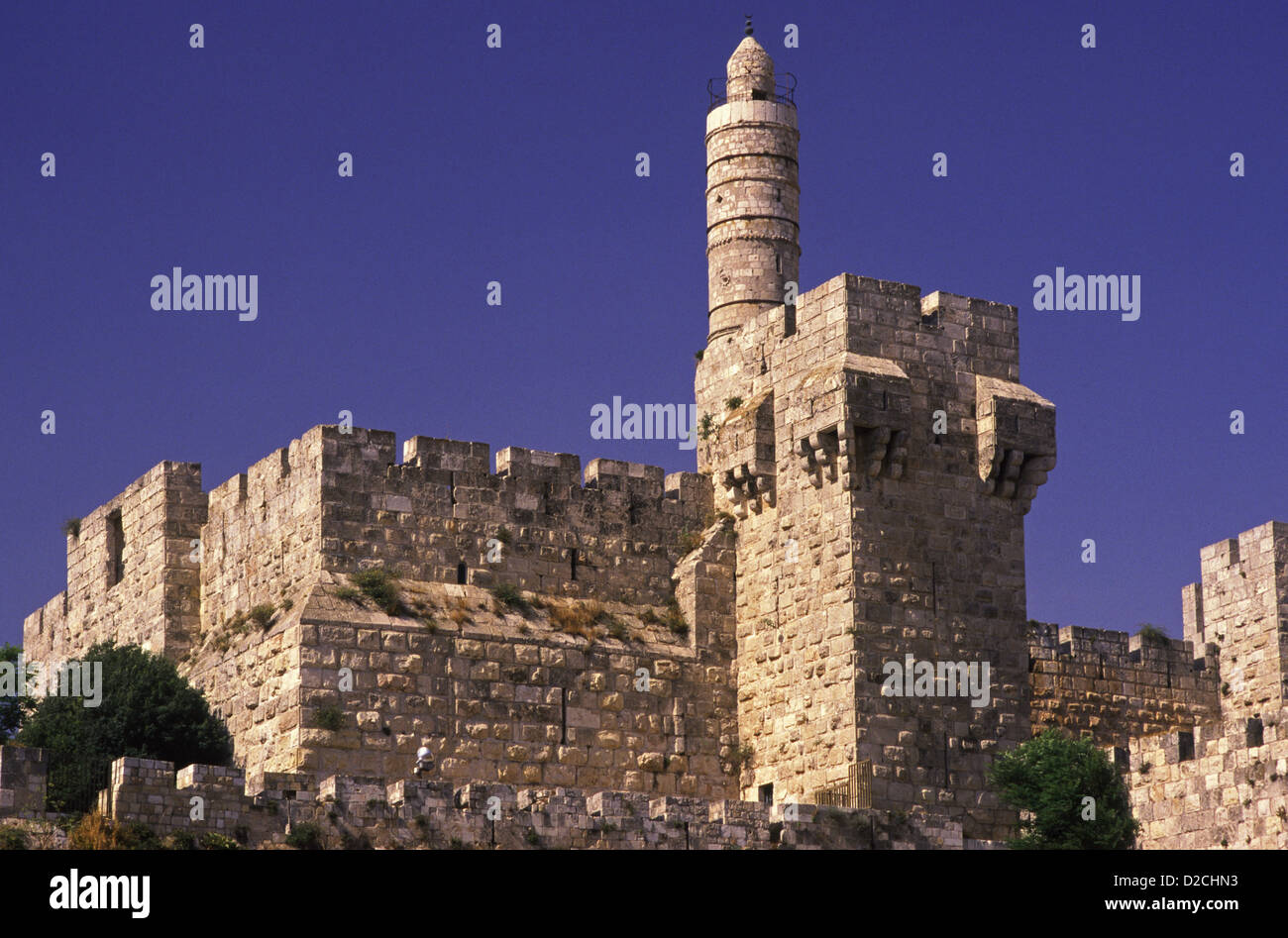 Die befestigten Turm Davids, auch bekannt als die Jerusalem-Zitadelle und die osmanischen Mauern um westlichen Rand der alten Stadt von Ost-Jerusalem Israel Stockfoto